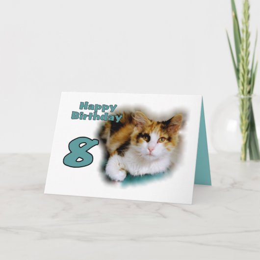 Joyeux huitième anniversaire Calico carte de chat (Devant)