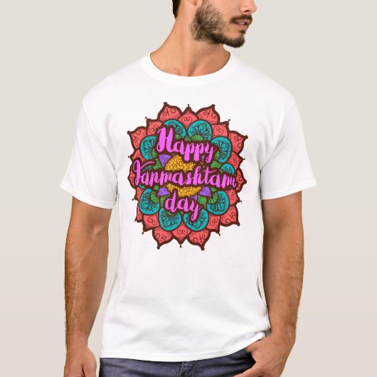 Joyeux Janmashtami dans un mandala. T-shirt (Devant)