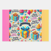 Joyeux Jour d'Anniversaire Papier Enveloppant Jeu  (Devant)