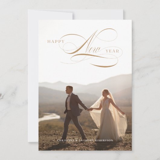 Joyeux Jour de l'An Script Holiday Carte photo com (Devant)