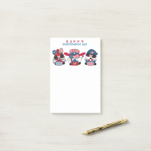 Joyeux Jour de l'Indépendance Gnomes Post-it Notes (Sur un bureau)