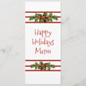 Joyeux jours fériés, Noël, Menu Repas (Devant)