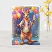 Joyeux kangourou coloré célébrant | Carte (Fleur jaune)