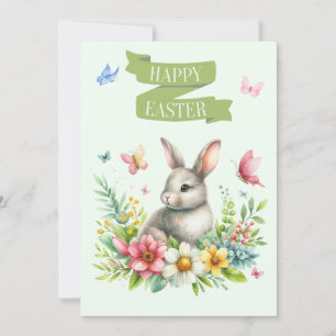 Joyeux lapin de Pâques et carte papillon