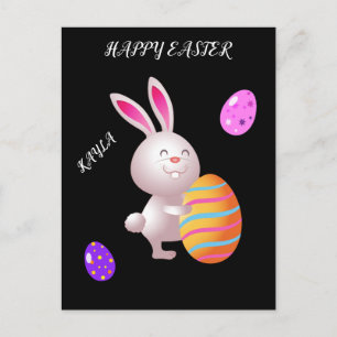 Joyeux lapin de Pâques et carte postale aux oeufs