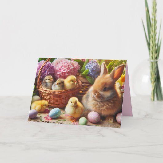 Joyeux lapin de Pâques et oeufs Carte de vacances  (Devant)