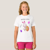 Joyeux lapin de Pâques et t-shirt aux oeufs rayés. (Devant entier)