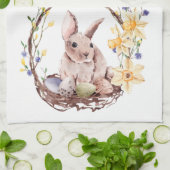 Joyeux lapin de Pâques Floral Wreath serviette de  (Plié)
