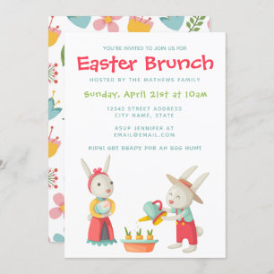 Joyeux Lapin de Pâques lapin Invitation de Brunch 