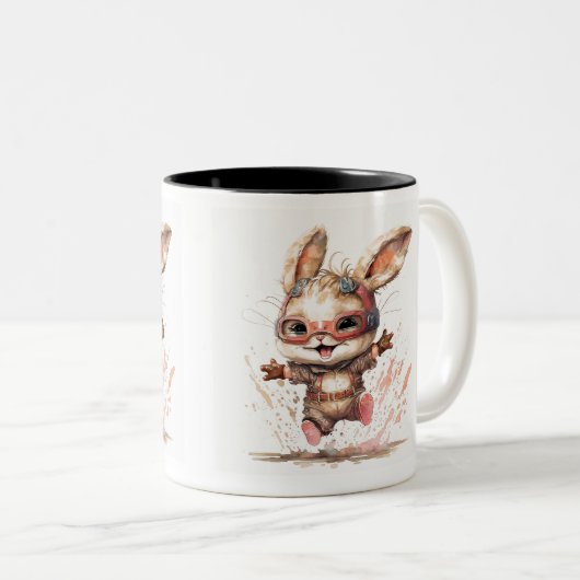 Joyeux lapin Mug à deux tons, 11 oz (Devant droit)
