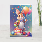 Joyeux lapin souriant tenant des ballons ! | Carte (Devant)