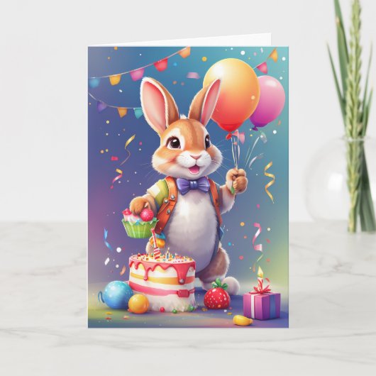 Joyeux lapin souriant tenant des ballons ! | Carte (Devant)