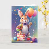 Joyeux lapin souriant tenant des ballons ! | Carte (Fleur jaune)