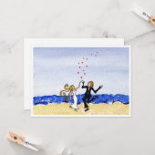 "Joyeux mariage" carte de vœux vierge sur la plage (Devant/Arrière en situation)