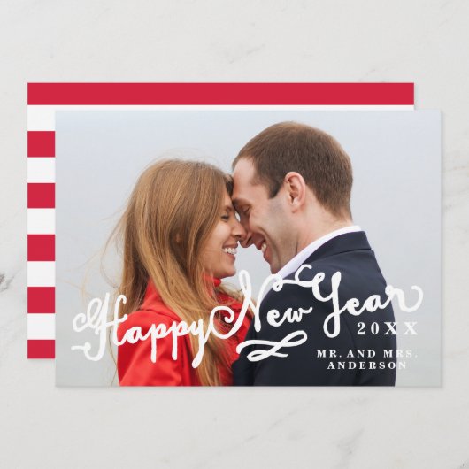 Joyeux mariés Script Bonne année Carte photo de va (Devant / Derrière)