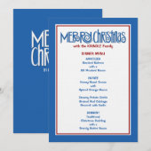 Joyeux menu du dîner bleu Noël (Devant / Derrière)
