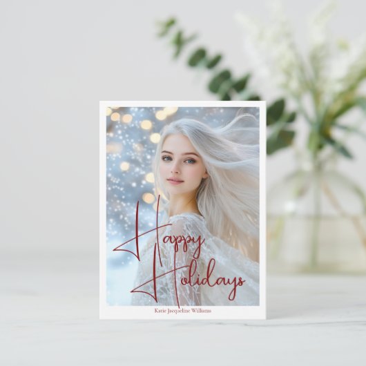 Joyeux modèle de vacances Headshot rouge Script (Debout devant)