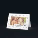 Joyeux moderne | Carte de voeux de vacances<br><div class="desc">Joyeux moderne | Carte de voeux photo de vacances. Design par Elke Clarke © Design contemporain noir et blanc,  design moderne. Parfait,  simple,  facile à utiliser modèle pour ajouter votre photo de famille et texte. Petit cadre de motif carré et le mot "joyeux" en lettres-blocs.</div>