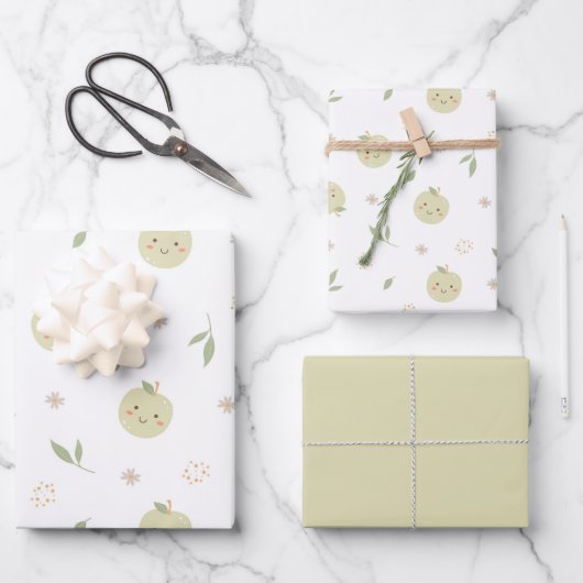 Joyeux Motif de pommes - Jeu de papier d'enveloppe (Recto)