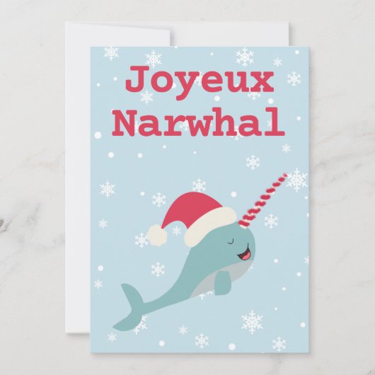 Joyeux Narwhal pun Merry Kerstmis Feestdagenkaart (Voorkant)
