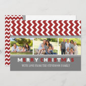 Joyeux Noël 3 Carte photo Gris Rouge Chevron (Devant / Derrière)