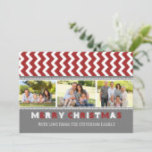 Joyeux Noël 3 Carte photo Gris Rouge Chevron (Debout devant)