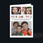 Joyeux Noël 3  photo Carte de vacances personnalis<br><div class="desc">Joyeux Noël illustré à la main dans des couleurs amusantes contribue à apporter de la joie à cette carte. Ajoutez 3 superbes photos à l'avant et 3 autres à l'intérieur et à l'arrière. Complétez avec des légendes photo. Veuillez envoyer un e-mail pour obtenir d'autres couleurs. Pinkhippoprints@gmail.com Merci !</div>