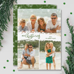 Joyeux Noël 3 Photo Collage Carte de vacances<br><div class="desc">Les cartes de fin de année de Noël multi-photo présentent Joyeux Noël en lettrage chic sur une bouffée de neige au milieu. Il vous suffit de télécharger trois photos et d'ajouter votre salutation de famille et vos noms au dos. *MODIFIEZ la couleur sur le dos avec notre outil de modification....</div>