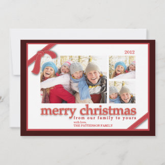 Joyeux Noël 3 Photo Red Ribbon Carte de vacances