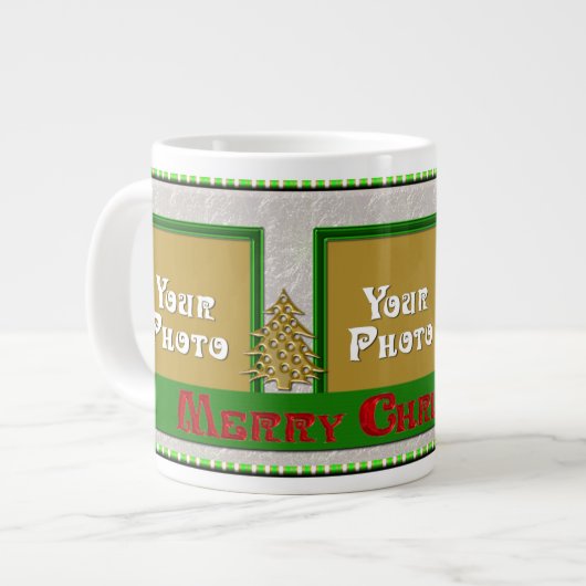 Joyeux Noël 3 photos de café vert Mug (Devant gauche)