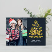 Joyeux Noël 3 photos famille Foil Carte de vacance (Debout devant)