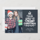 Joyeux Noël 3 photos famille grise Carte de vacanc (Devant)