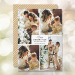 Joyeux Noël 4 Photo Collage Cartes de fin de année<br><div class="desc">Votre nom de famille et l'accueil Joyeux Noël et Bonne Année en lettres chic avec votre collage photo préféré 4 sur le devant et vos prénoms au verso de ces cartes de voeux de vacances. La couleur à l'arrière peut être changée. Le service Live Design peut vous aider à organiser...</div>