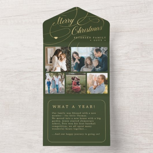 Joyeux Noël 5 photo collage carte verte rustique (À l'intérieur)