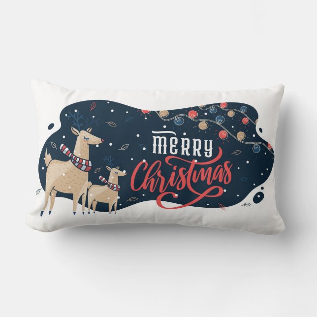 Joyeux Noël Adorable Reindeer Lumbar Coussin (Recto)