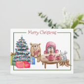 Joyeux Noël amis carte de vacances à plat (Debout devant)