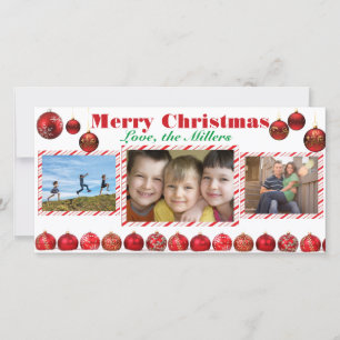 Joyeux Noël Ampoules Rouges Trois Carte Photo