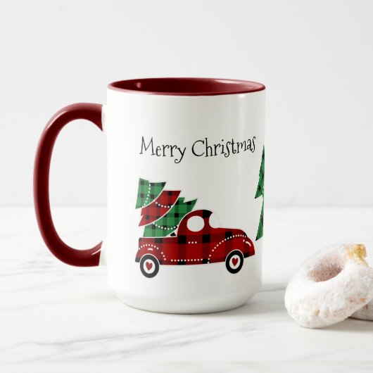 Joyeux Noël Antique Camion Rouge Mug (Avec donut)