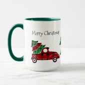 Joyeux Noël Antique Camion Rouge Vert Mug (Gauche)