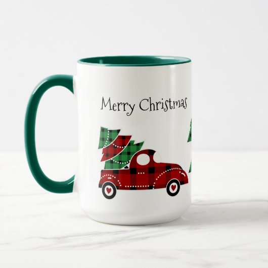 Joyeux Noël Antique Camion Rouge Vert Mug (Gauche)