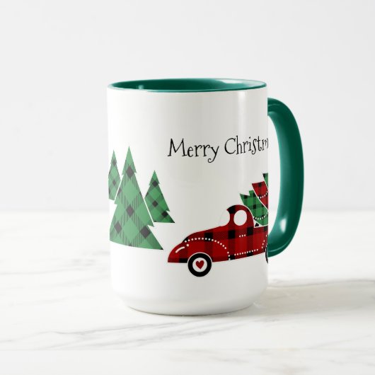 Joyeux Noël Antique Camion Rouge Vert Mug (Devant droit)
