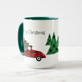 Joyeux Noël Antique Camion Rouge Vert Mug (Devant gauche)