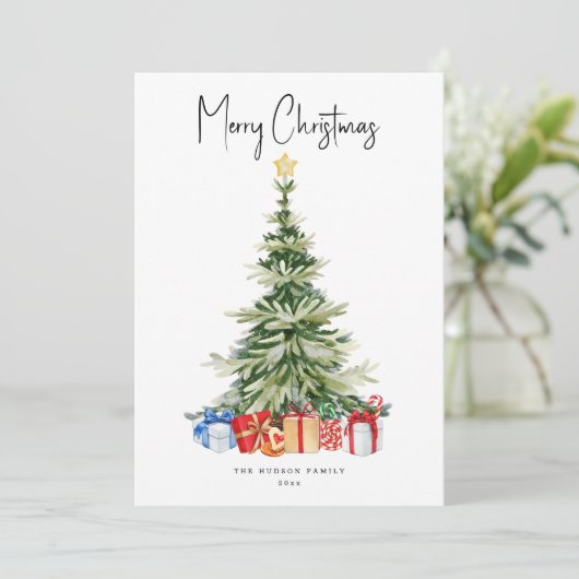 Joyeux Noël Aquarelle Carte Arbre de Noël (Debout devant)