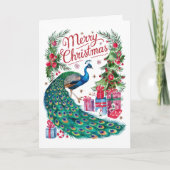 Joyeux Noël aquarelle Peacock carte de Noël (Devant)