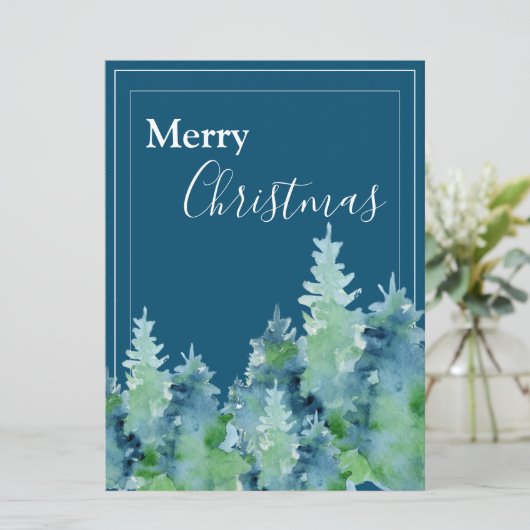 Joyeux Noël Aquarelle Pine Trees Carte de vacances (Debout devant)