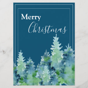 Joyeux Noël Aquarelle Pine Trees Carte de vacances