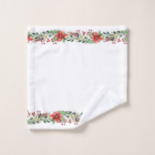 Joyeux Noël aquarelle Poinsettias et baies (Gant de toilette)