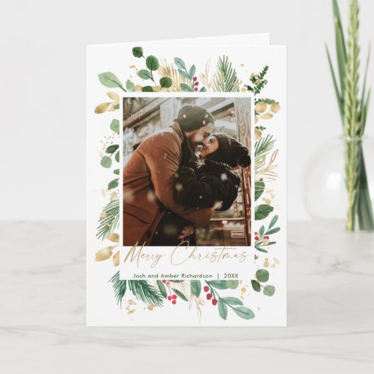 Joyeux Noël aquarelle verdure or rouge saint (Devant)