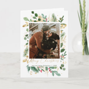 Joyeux Noël aquarelle verdure or rouge saint