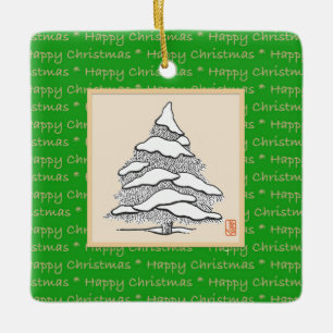 Joyeux Noël Arbre Carré ornement en céramique